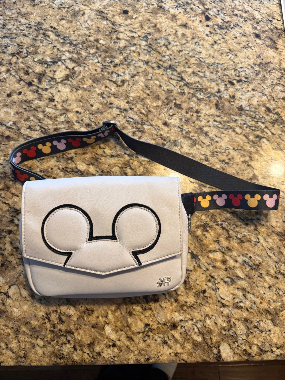 Freshly Picked Cream Mickey Outline Bum Bag with Patterned Strap
